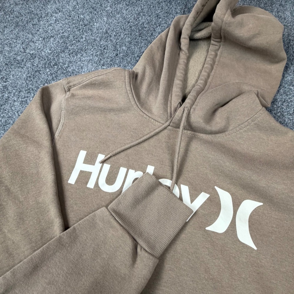 Hurley Mens Logo‎ Pullover Hoodie Tan Brown Fleece Sweatshirt Size Small 21-62